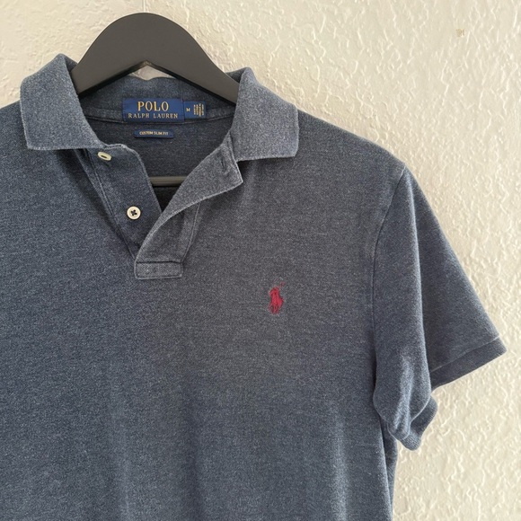 Vintage Ralph Lauren Pony Navy Blue & Red Collared Shirt - Picture 2 of 3